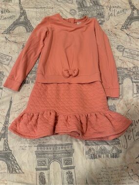 Polarn O. Pyret SwedenCoral Long-Sleeve Quilted Ruffle Dress 5-6 YRS